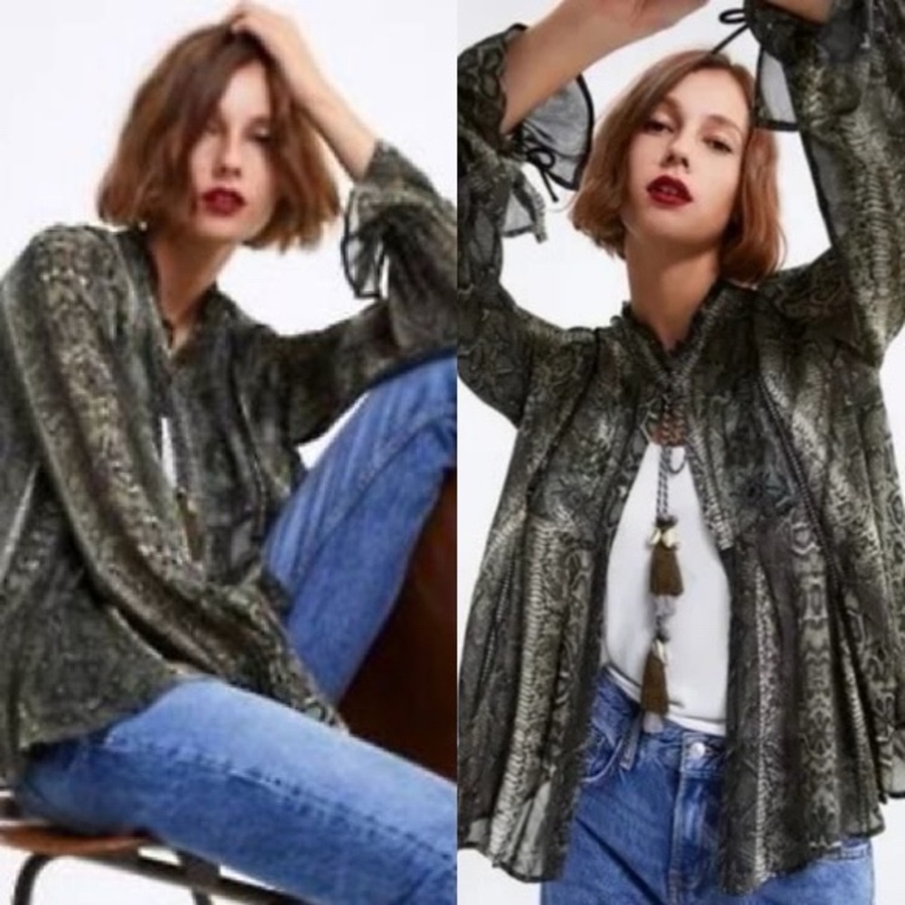Zara snakeskin floral embroidered open front cover up top size medium